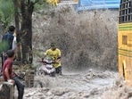 A view of a heavily waterlogged street near Punjabi Bagh after sudden rain on Wednesday morning in New Delhi, (Sanchit Khanna/HT) A view of a heavily waterlogged street near Punjabi Bagh after sudden rain on Wednesday morning in New Delhi, (Sanchit Khanna/HT)