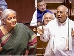 Finance minister Nirmala Sitharaman and Leader of Opposition in Rajya Sabha Mallikarjun Kharge. Finance minister Nirmala Sitharaman and Leader of Opposition in Rajya Sabha Mallikarjun Kharge.