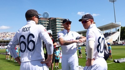 England's Joe Root, Ollie Pope and Ben Stokes during 2nd Test vs West Indies (Action Images via Reuters)
