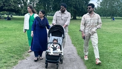 Chiranjeevi, Ram Charan, Upasana, Surekha and Klin Kaara in London.