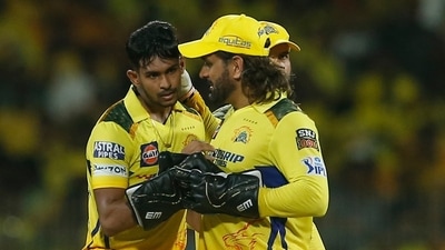 Chennai Super Kings' Matheesha Pathirana celebrating a wicket with MS Dhoni. (AP) Chennai Super Kings' Matheesha Pathirana celebrating a wicket with MS Dhoni. (AP)