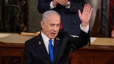 Israeli Prime Minister Benjamin Netanyahu addresses a joint meeting of Congress at the U.S. Capitol in Washington (REUTERS)
