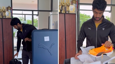 The image shows Indian swimmer Srihari Nataraj unboxing his Paris Olympics 2024 kit. (Instagram/@srihari33) The image shows Indian swimmer Srihari Nataraj unboxing his Paris Olympics 2024 kit. (Instagram/@srihari33)