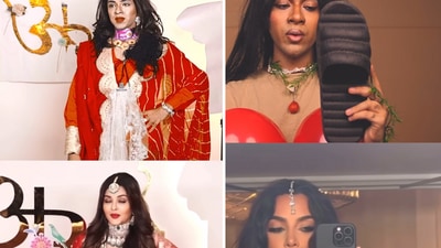 The image shows recreations of celebrity outfits from the Ambani wedding by Instagram influencer Ronit Ashra. (Instagram/@ronit.ashra) The image shows recreations of celebrity outfits from the Ambani wedding by Instagram influencer Ronit Ashra. (Instagram/@ronit.ashra)