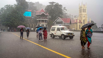 After heavy rainfall in the past 24 hours in Himachal Pradesh, 15 roads were closed for vehicular traffic on Wednesday (PTI) After heavy rainfall in the past 24 hours in Himachal Pradesh, 15 roads were closed for vehicular traffic on Wednesday (PTI)