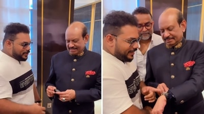 MA Yusuff Ali receives a watch from a fan (Instagram/@ma.yusuffali) MA Yusuff Ali receives a watch from a fan (Instagram/@ma.yusuffali)