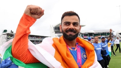 India's Virat Kohli celebrates after winning the T20 World Cup. (REUTERS)