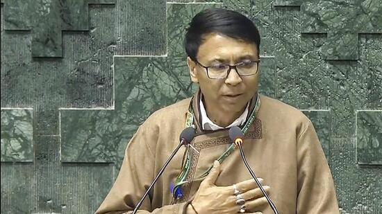 Independent MP from Ladakh, Mohammad Hanifa, taking oath as a member of Lok Sabha in June. (PTI Photo)