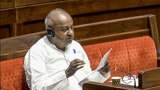 Janata Dal (Secular) MP HD Deve Gowda speaks in the Rajya Sabha on Wednesday. (SansadTV)