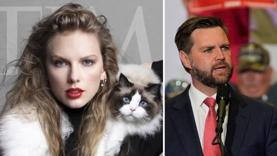 JD Vances faces wrath of Taylor Swift fans after old clip shows him blasting ‘childless cat ladies’ (TIME Magazine, AP Photo/Julia Nikhinson)
