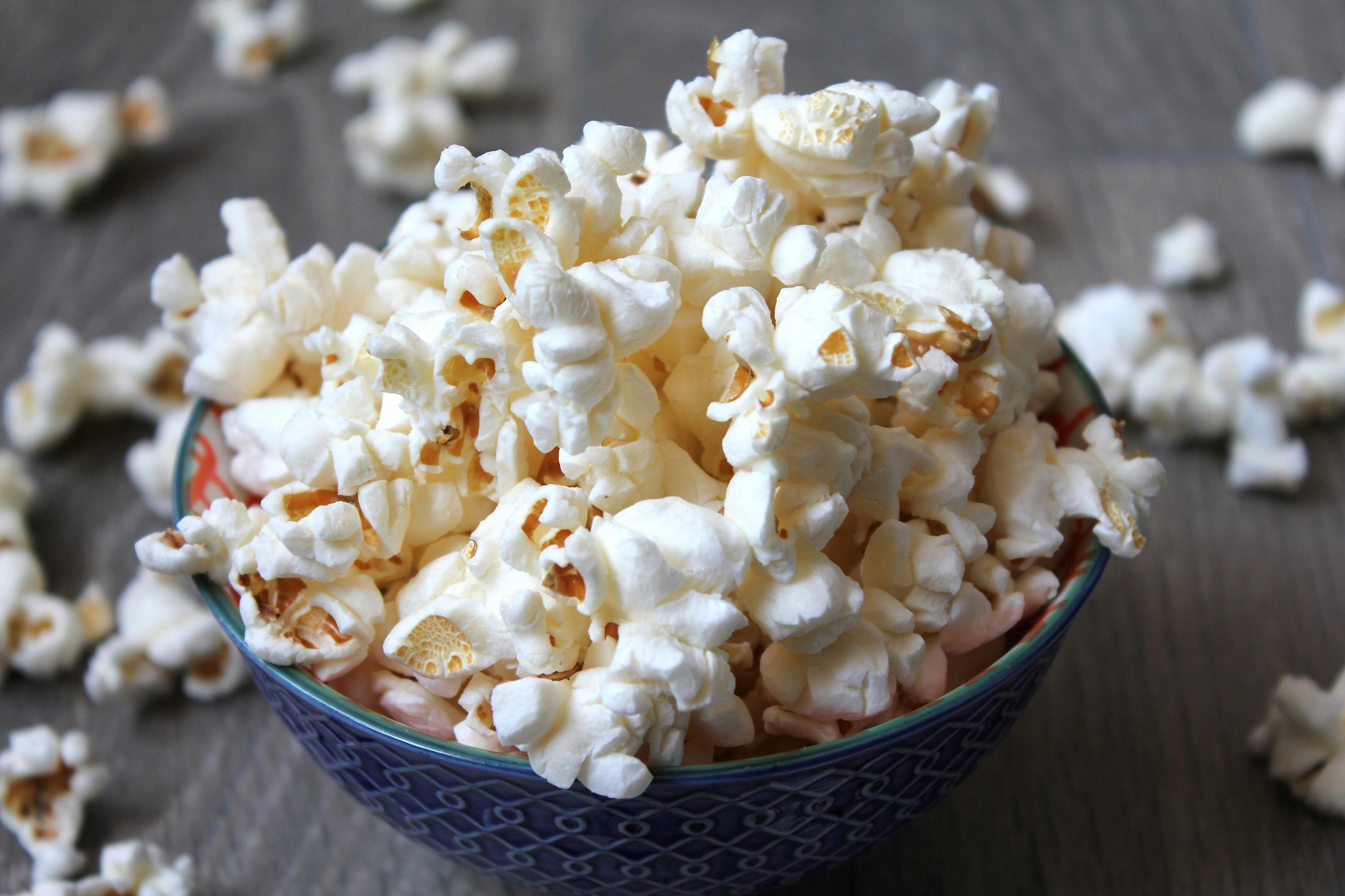 Popcorn is a fun midnight snack.