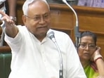 Patna-July.24,2024-Bihar Chief Minister Nitish Kumar addressing during Monsoon Session inside Bihar Assembly in Patna, Bihar, India, Wednesday,24, 2024.(Photo by / Hindustan Times)