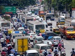 Traffic jam on one side of the Mysuru Road in Bengaluru. (ANI) Traffic jam on one side of the Mysuru Road in Bengaluru. (ANI)