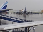 Chennai: Aeroplanes stand parked amid low visibility as operation of several flights were delayed due to heavy rain in Chennai, on Friday (PTI) Chennai: Aeroplanes stand parked amid low visibility as operation of several flights were delayed due to heavy rain in Chennai, on Friday (PTI)