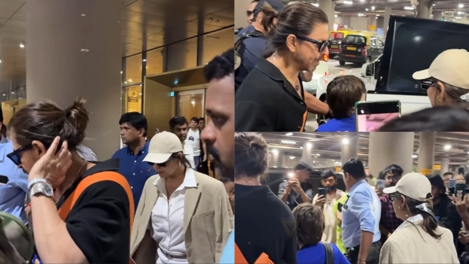 Shah Rukh Khan escorts Gauri Khan to their car as they return with son AbRam Khan from London. Watch