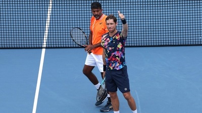 Rohan Bopanna of India and Matthew Ebden of Australia in action. (Getty Images via AFP) Rohan Bopanna of India and Matthew Ebden of Australia in action. (Getty Images via AFP)