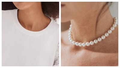 Round neckline is one of the most common type of neckline. It's simple and versatile, and can go well with all kinds of necklace. But the best for round neck is choker necklace. The snug, close to neck fit creates a balanced look without cluttering near the neckline. (Pinterest) Round neckline is one of the most common type of neckline. It's simple and versatile, and can go well with all kinds of necklace. But the best for round neck is choker necklace. The snug, close to neck fit creates a balanced look without cluttering near the neckline. (Pinterest)