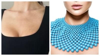 Scoop neckline plunge deep. Bib necklace goes well with plunging scoop necklines for a more dramatic look. For milder and subtle vibes with relatively shallower scoop neckline, go for choker and collar necklace, It is recommended to wear the necklace closer to the neck with scoop neckline. (Pinterest) Scoop neckline plunge deep. Bib necklace goes well with plunging scoop necklines for a more dramatic look. For milder and subtle vibes with relatively shallower scoop neckline, go for choker and collar necklace, It is recommended to wear the necklace closer to the neck with scoop neckline. (Pinterest)