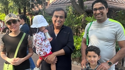 Reliance Industries chairman Mukesh Ambani in Paris with Pakistani politician Sharmila Faruqui. (Instagram/@sheikhhashaam)