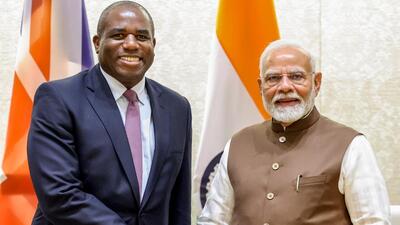 Prime Minister Narendra Modi with UK foreign secretary David Lammy in New Delhi on Wednesday. (Photo from X) Prime Minister Narendra Modi with UK foreign secretary David Lammy in New Delhi on Wednesday. (Photo from X)