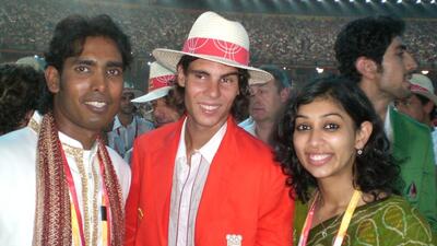Sharath Kamal and Neha Aggarwal with Rafael Nadal. (HT) Sharath Kamal and Neha Aggarwal with Rafael Nadal. (HT)