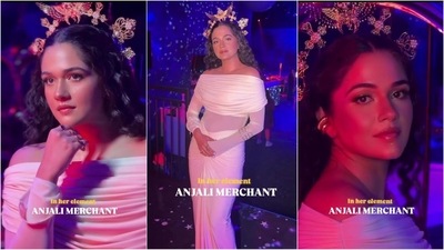 Anjali Merchant turns heads in never-seen-before celestial look in white gown and glam makeup look. (Instagram/@meerasakhrani) Anjali Merchant turns heads in never-seen-before celestial look in white gown and glam makeup look. (Instagram/@meerasakhrani)