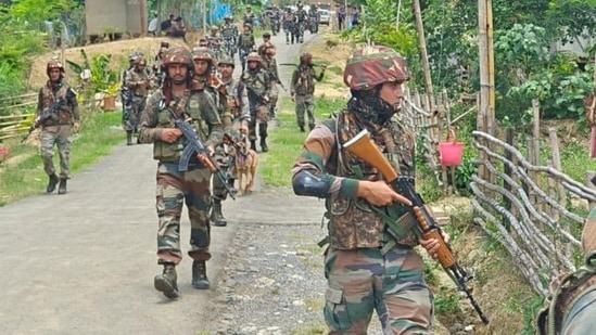 Indian army soldiers patrol during a security operation in Manipur (via Reuters)