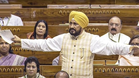 Charanjit Singh Channi speaking in the Lok Sabha during the monsoon session of Parliament. (ANI) Charanjit Singh Channi speaking in the Lok Sabha during the monsoon session of Parliament. (ANI)