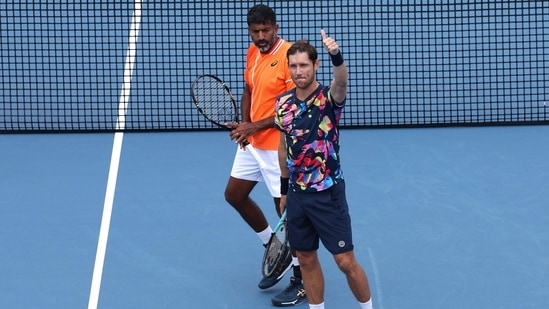 Rohan Bopanna of India and Matthew Ebden of Australia in action.(Getty Images via AFP) Rohan Bopanna of India and Matthew Ebden of Australia in action.(Getty Images via AFP)