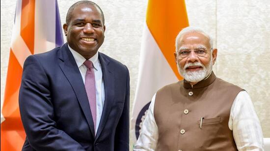 Prime Minister Narendra Modi with UK foreign secretary David Lammy in New Delhi on Wednesday. (Photo from X)