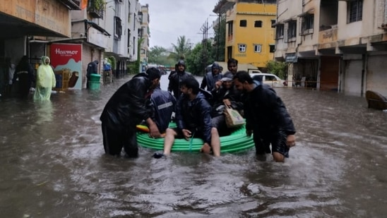 Singhad Road in Pune's Vitthal Nagar was one of the worst hit. HT Photo(Satish Bate)