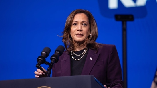 HOUSTON, TEXAS - JULY 25: Vice President Kamala Harris speaks at the American Federation of Teachers' 88th National Convention on July 25, 2024 in Houston, Texas. The American Federation of Teachers is the first labor union to endorse Harris for president since announcing her campaign. Montinique Monroe/Getty Images/AFP (Photo by Montinique Monroe / GETTY IMAGES NORTH AMERICA / Getty Images via AFP)(Getty Images via AFP)