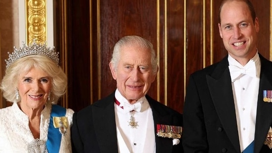 Britain's Queen Camilla, Britain's King Charles III, Britain's Prince William, Prince of Wales and Britain's Catherine, Princess of Wales pose for a picture during a reception for members of the Diplomatic Corps at Buckingham Palace, in London, on December 5, 2023.( (Photo by Chris Jackson / POOL / AFP)