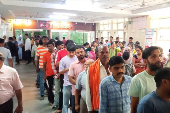 Patients waiting in queue at the OPD in Panchkula’s civil hospital on Thursday after doctors went on strike in support of their demands. (Sant Arora/HT) Patients waiting in queue at the OPD in Panchkula’s civil hospital on Thursday after doctors went on strike in support of their demands. (Sant Arora/HT)