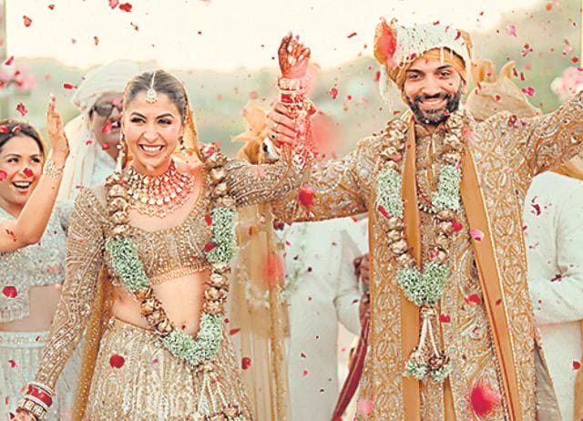 Actor Malvika Raaj’s wedding featured snapshots of the couple framed by rose petals. (EPIC STORIES) Actor Malvika Raaj’s wedding featured snapshots of the couple framed by rose petals. (EPIC STORIES)