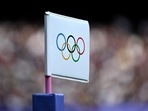 General view of the Olympic rings displayed on a corner flag 