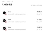 Bengaluru: The screenshot shows Uber transactions for the month of July. (X/@yourswriterly) Bengaluru: The screenshot shows Uber transactions for the month of July. (X/@yourswriterly)