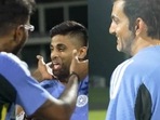 Suryakumar Yadav, Hardik Pandya during India's fielding session on Friday Suryakumar Yadav, Hardik Pandya during India's fielding session on Friday