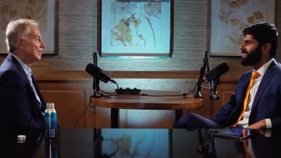 Dwarkesh Patel hosting a podcast with Tony Blair. (Dwarkesh Podcast) Dwarkesh Patel hosting a podcast with Tony Blair. (Dwarkesh Podcast)