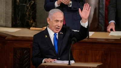 Israeli Prime Minister Benjamin Netanyahu addresses a joint meeting of Congress at the U.S. Capitol in Washington (REUTERS)
