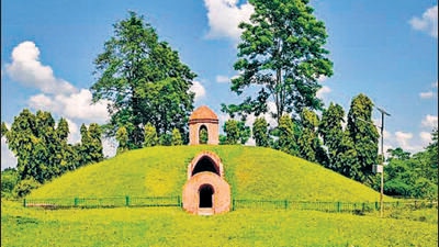 Located in the Patkai Ranges in eastern Assam, the unique burial mounds — represented by pyramid-like structures known as Moidams — were used by the Ahom dynasty that ruled Assam for around 600 years. (HT Photo)