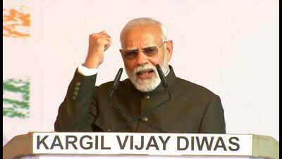 Prime Minister Narendra Modi speaking in Dras. (PTI) Prime Minister Narendra Modi speaking in Dras. (PTI)