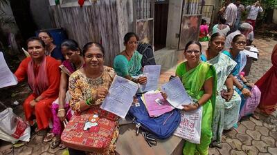 Thane, India - July 03, 2024: The "Majhi Ladki Bahin" New scheme announced by the Maharashtra Chief Minister has been implemented from July 1 and womens are seen f to collect documents and certificates at Thane tahshil office (Setu) , in Thane,in Mumbai, India, on, Wednesday, July 03, 2024. ( Praful Gangurde / HT Photo ) Thane, India - July 03, 2024: The "Majhi Ladki Bahin" New scheme announced by the Maharashtra Chief Minister has been implemented from July 1 and womens are seen f to collect documents and certificates at Thane tahshil office (Setu) , in Thane,in Mumbai, India, on, Wednesday, July 03, 2024. ( Praful Gangurde / HT Photo )