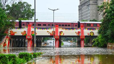 The submerged underpass on Africa Avenue Road. (Vipin Kumar/HT) The submerged underpass on Africa Avenue Road. (Vipin Kumar/HT)