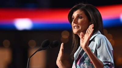 US former ambassador to the United Nations and South Carolina Governor Nikki Haley gestures as she speaks during the second day of the 2024 Republican National Convention at the Fiserv Forum in Milwaukee, Wisconsin, July 16, 2024.(Photo by Jim WATSON / AFP) (AFP) US former ambassador to the United Nations and South Carolina Governor Nikki Haley gestures as she speaks during the second day of the 2024 Republican National Convention at the Fiserv Forum in Milwaukee, Wisconsin, July 16, 2024.(Photo by Jim WATSON / AFP) (AFP)