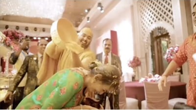 Anant Ambani was the happiest groom as he played with his mom Nita Ambani during haldi. Anant Ambani was the happiest groom as he played with his mom Nita Ambani during haldi.