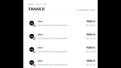 Bengaluru: The screenshot shows Uber transactions for the month of July. (X/@yourswriterly) Bengaluru: The screenshot shows Uber transactions for the month of July. (X/@yourswriterly)