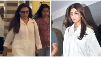 Rani Mukerji and Shilpa Shetty arrive at Farah Khan's house. Rani Mukerji and Shilpa Shetty arrive at Farah Khan's house.