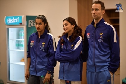 Taapsee Pannu (centre) with sister Shagun Pannu and husband Mathias Boe Taapsee Pannu (centre) with sister Shagun Pannu and husband Mathias Boe