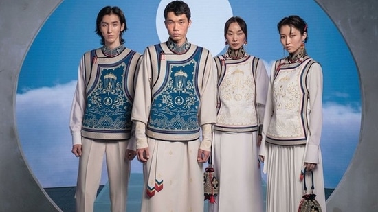 1. Team Mongolia: The Olympics 2024 uniforms created for Mongolia are credited to Ulaanbaatar-based fashion label Michel & Amazonka.(Photo by Twitter/timecaptales)